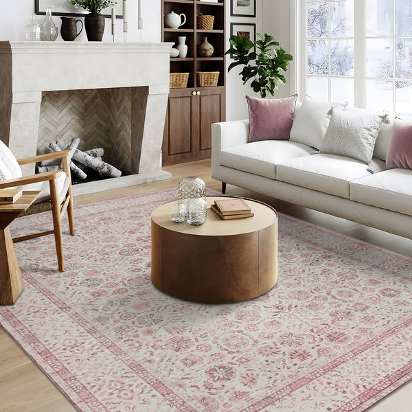 Extra Large Blush Pink Beautiful Allover Machine Washable Carpet Non Slip Runner Rug