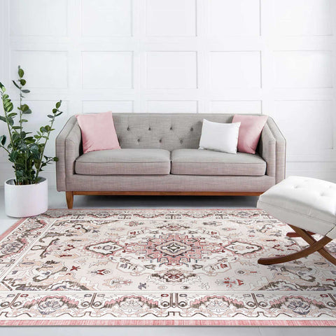 Extra Large Rug Faded Pink Soft Plush Retro Traditional Carpet Machine Washable Runner