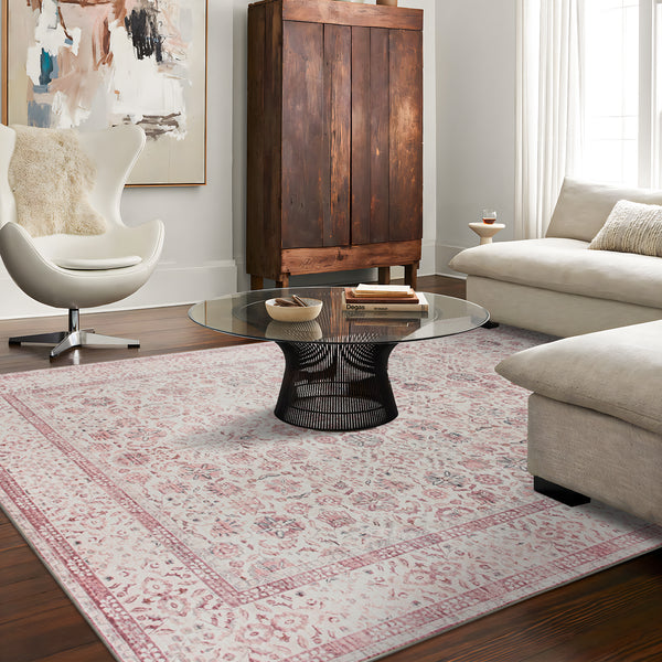 Extra Large Blush Pink Beautiful Allover Machine Washable Carpet Non Slip Runner Rug