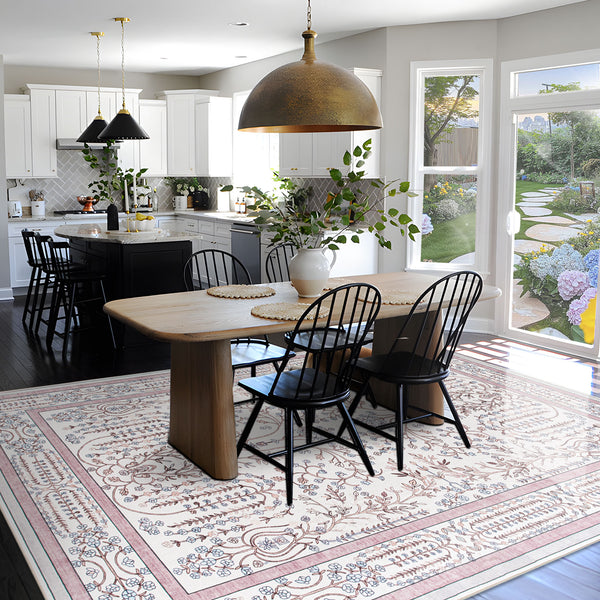 Extra Large Floor Rug Dusty Rose Pink  Beautiful Vines Machine Washable Carpet Non Slip Soft Hallway Rug