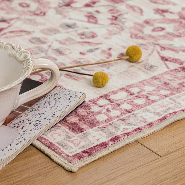 Pink Hallway Runner Machine Washable Non Slip Rug Beautiful Mandala Mat 80x300cm