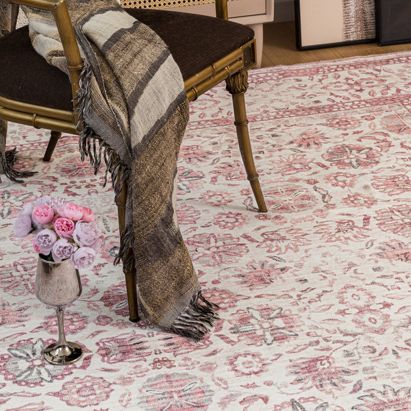 Extra Large Blush Pink Beautiful Allover Machine Washable Carpet Non Slip Runner Rug