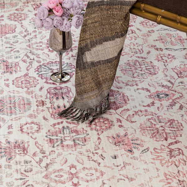 Extra Large Blush Pink Beautiful Allover Machine Washable Carpet Non Slip Runner Rug
