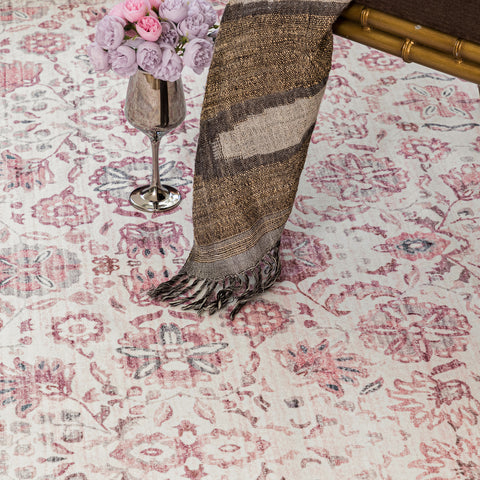Clearance Extra Large Rug Blush Pink Beautiful Allover Machine Washable Carpet Non Slip Runner Rug