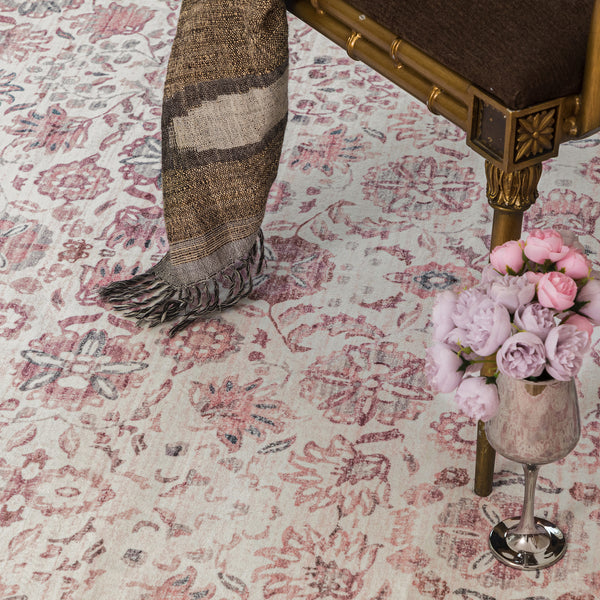 Extra Large Blush Pink Beautiful Allover Machine Washable Carpet Non Slip Runner Rug