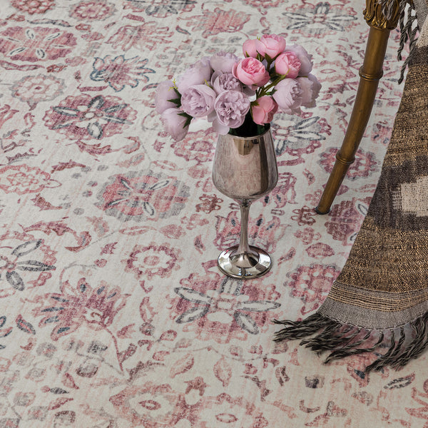 Pink Hallway Runner Machine Washable Non Slip Rug Beautiful Mandala Mat 80x300cm