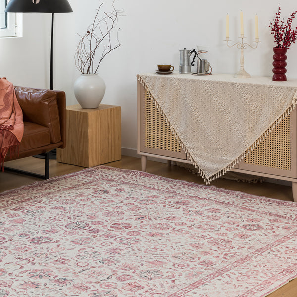 Pink Hallway Runner Machine Washable Non Slip Rug Beautiful Mandala Mat 80x300cm