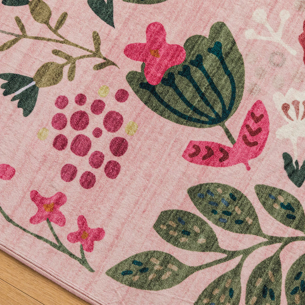 Peach Pink Hallway Runner Machine Washable Jungle Pattern Rugs Non Slip Rug Mat 80x300cm