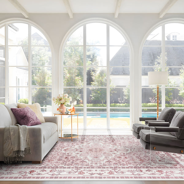 Extra Large Rug Pastel Pink Retro Lounges Carpet Beautiful Soft Plush Runner Machine Washable Mat - Rugaustralia