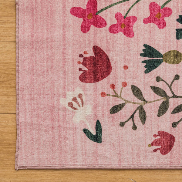 Peach Pink Hallway Runner Machine Washable Jungle Pattern Rugs Non Slip Rug Mat 80x300cm