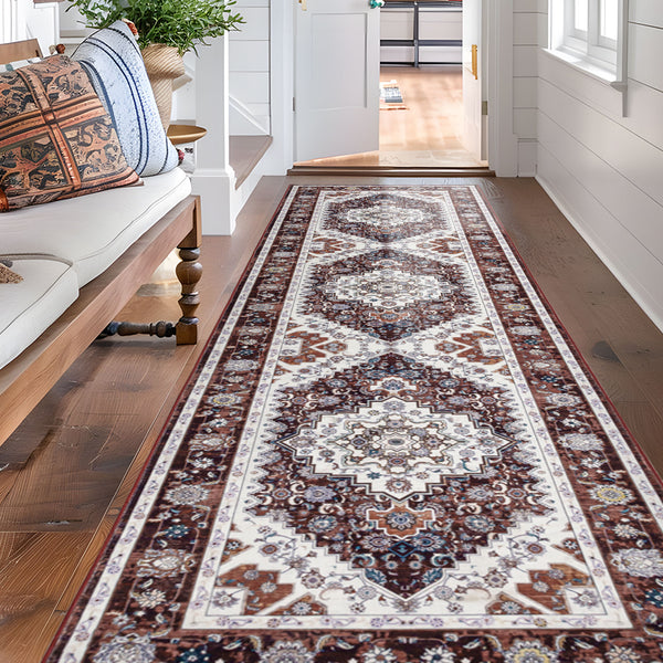 Extra Large Rug Rust Red Soft Plush Daisy Allover Vintage Retro Carpet Machine Washable Mat