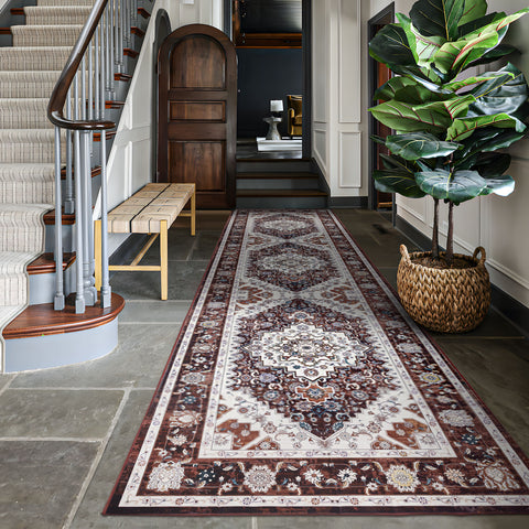 Rust Red Hallway Runner Soft Plush Warm Corridor Rugs Non Slip Rug 80x300cm