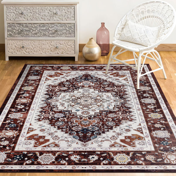 Extra Large Rug Rust Red Soft Plush Daisy Allover Vintage Retro Carpet Machine Washable Mat