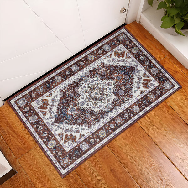 Extra Large Rug Rust Red Soft Plush Daisy Allover Vintage Retro Carpet Machine Washable Mat