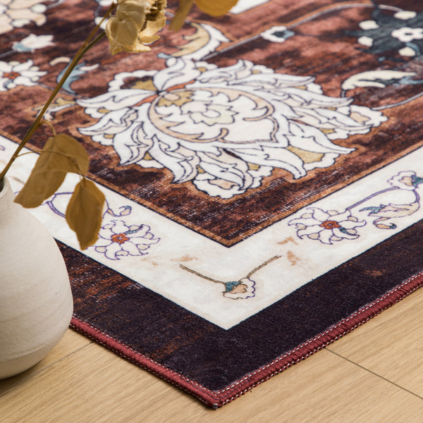 Extra Large Rug Rust Red Soft Plush Daisy Allover Vintage Retro Carpet Machine Washable Mat