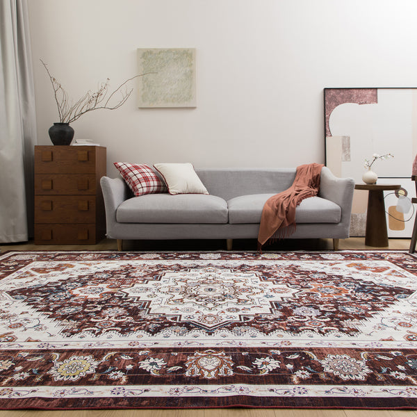 Extra Large Rug Rust Red Soft Plush Daisy Allover Vintage Retro Carpet Machine Washable Mat