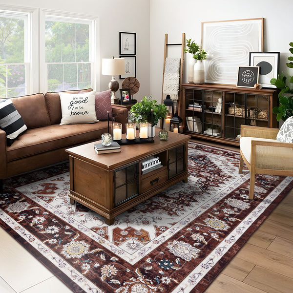 Extra Large Rug Rust Red Soft Plush Daisy Allover Vintage Retro Carpet Machine Washable Mat