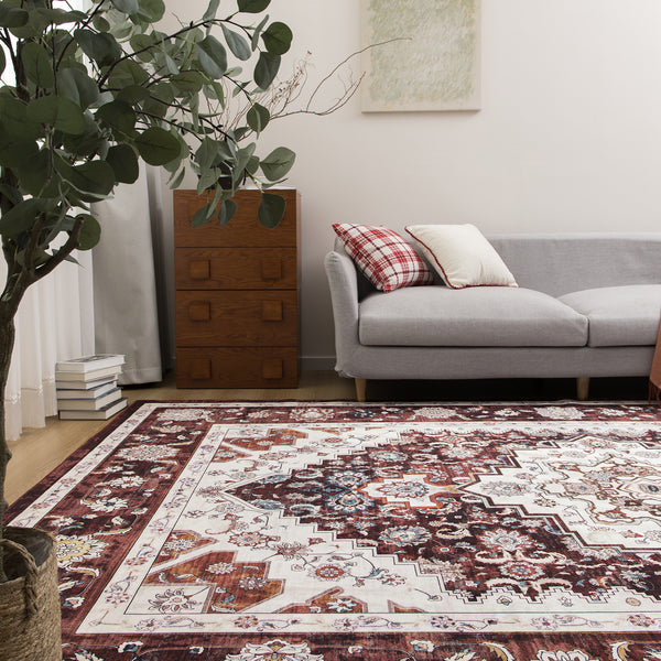 Extra Large Rug Rust Red Soft Plush Daisy Allover Vintage Retro Carpet Machine Washable Mat