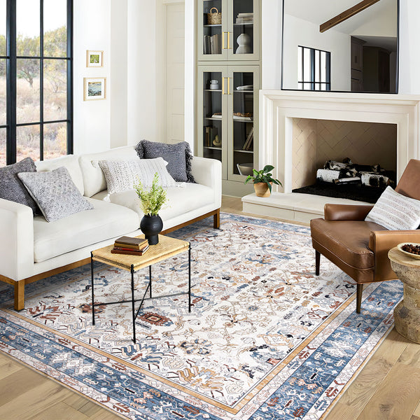 Flash Deal Extra Large Rug Navy Blue Ivory Beautiful Vintage Traditional Carpet Machine Washable