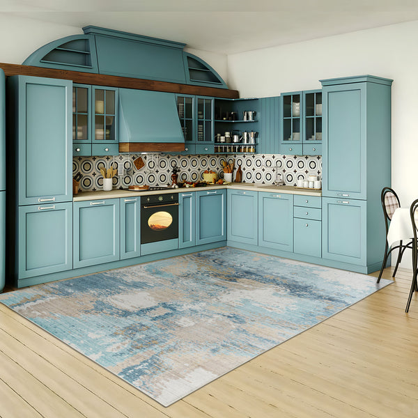 Clearance Extra Large Rug Blue Teal Aqua Soft Plush Modern Abstract Carpet Machine Washable Hall Runner Shag Mat