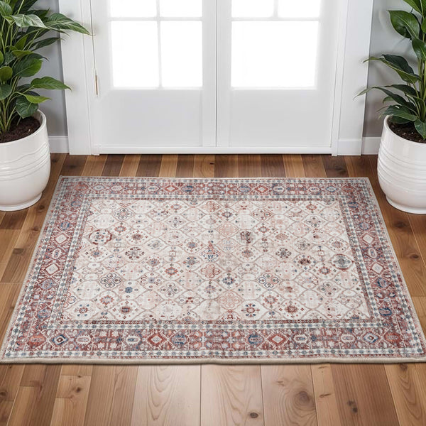 Extra Large Floor Rug Terra Cotta Soft Plush Trellis Diamond Modern Retro Carpet Machine Washable