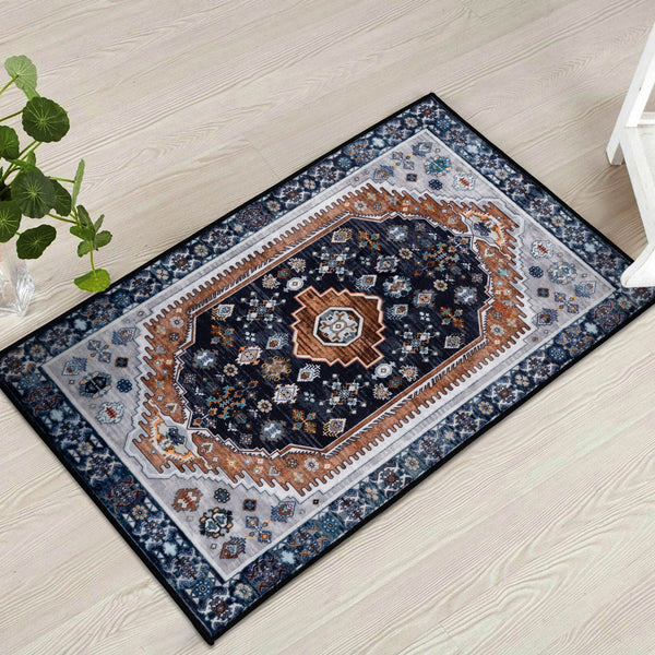 Clearance Extra Large Rug Dark Blue Brown Soft Plush Vintage Machine Washable Carpet Hallway Runner 6 Sizes