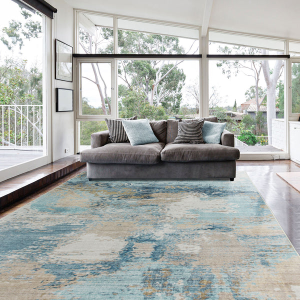 Clearance Extra Large Rug Blue Teal Aqua Soft Plush Modern Abstract Carpet Machine Washable Hall Runner Shag Mat