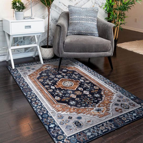 Clearance Extra Large Rug Dark Blue Brown Soft Plush Vintage Machine Washable Carpet Hallway Runner 6 Sizes