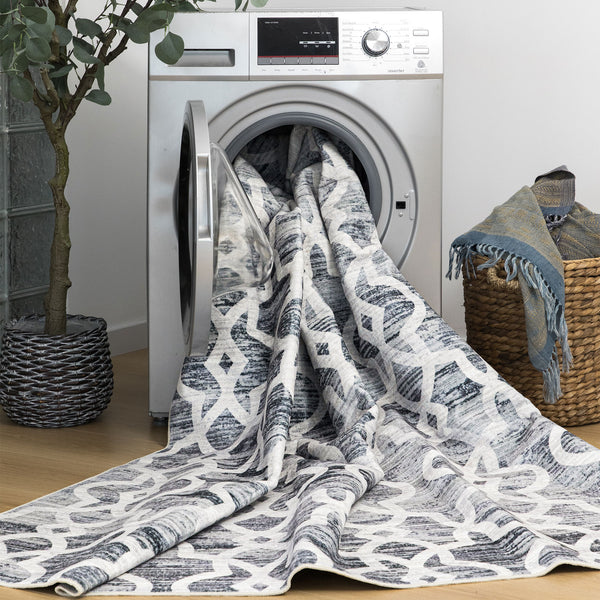 Extra Large Rugs Dark Grey Soft Trellis Geometric Lounges Carpet Machine Washable Mat Non Slip Runner