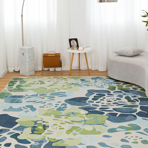 Extra Large Rug Lime Green Blue Aqua Rose Cozy Modern Carpet Washable Runner Mat