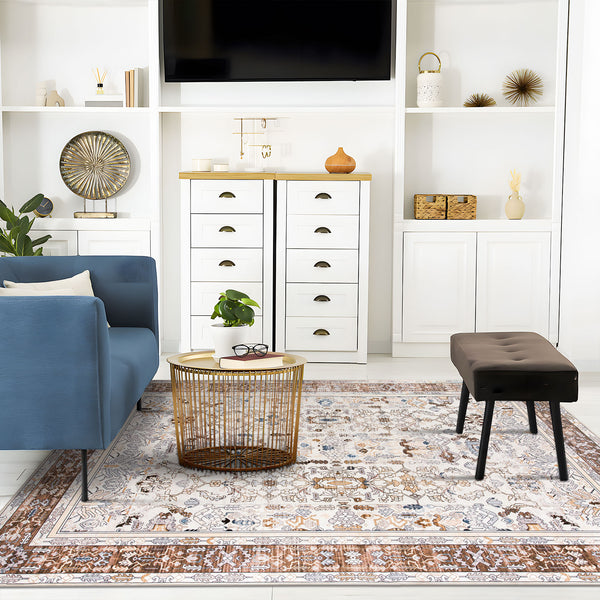 Extra Large Rug Coffee Brown Soft Plush Beautiful Allover Vintage Retro Carpet Machine Washable Mat Runner