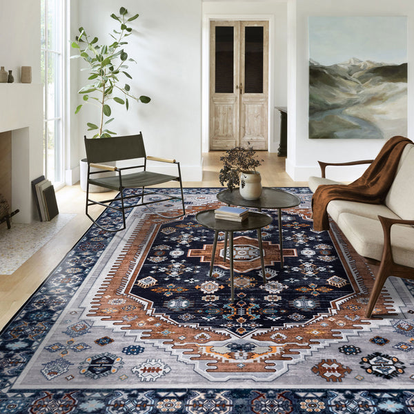 Clearance Extra Large Rug Dark Blue Brown Soft Plush Vintage Machine Washable Carpet Hallway Runner 6 Sizes