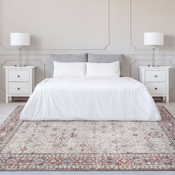 Extra Large Floor Rug Terra Cotta Soft Plush Trellis Diamond Modern Retro Carpet Machine Washable