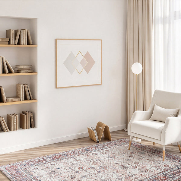 Extra Large Floor Rug Terra Cotta Soft Plush Trellis Diamond Modern Retro Carpet Machine Washable