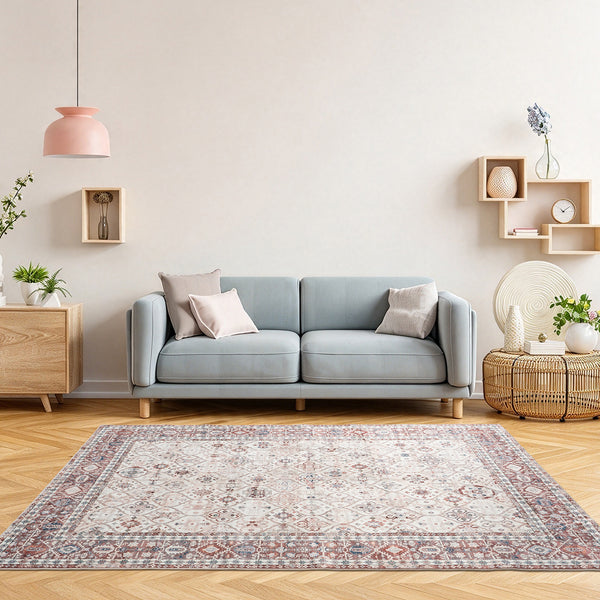 Extra Large Floor Rug Terra Cotta Soft Plush Trellis Diamond Modern Retro Carpet Machine Washable