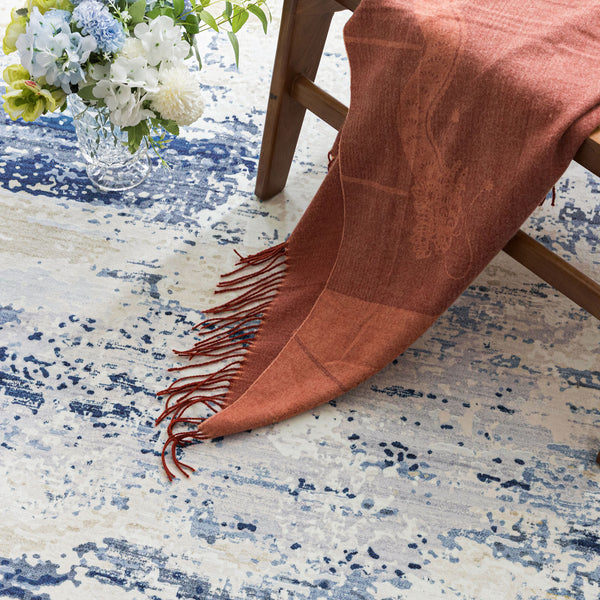 Extra Large Rug Blue Ivory Beige Plush Soft Abstract Carpet Hallway Runner Washable Mat