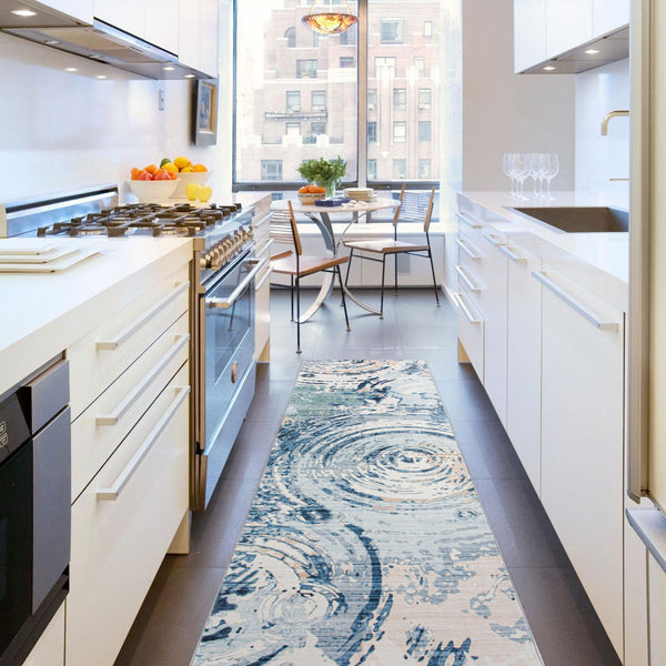 Blue Hallway Runner Soft Plush Corridor Rug Machine Washable Kitchen Mat 80x300c