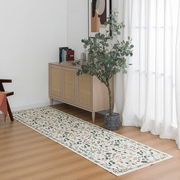 Ivory White Tropical Runner Rug Plush Long Runner Rug Botanical Mat 80x300cm
