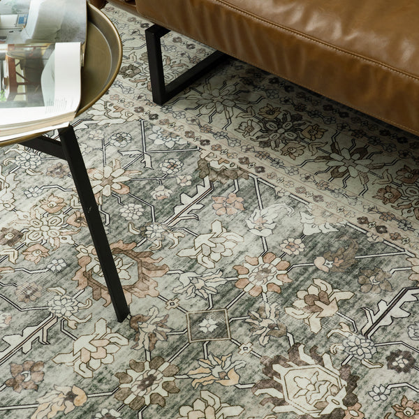 Extra Large Floor Rug Sage Green Distressed Retro Lounges Carpet Machine Washable Rugs