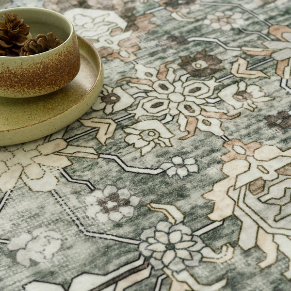 Extra Large Floor Rug Sage Green Distressed Retro Lounges Carpet Machine Washable Rugs