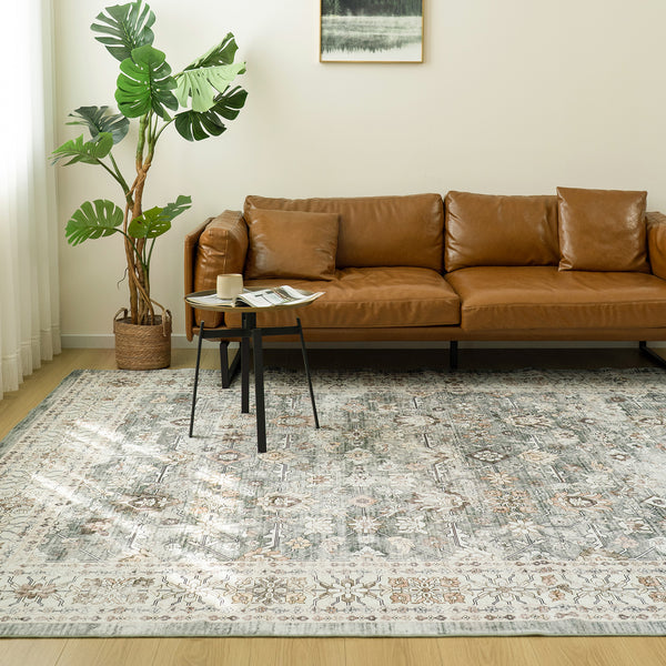 Extra Large Floor Rug Sage Green Distressed Retro Lounges Carpet Machine Washable Rugs