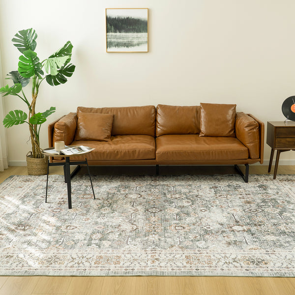 Extra Large Floor Rug Sage Green Distressed Retro Lounges Carpet Machine Washable Rugs