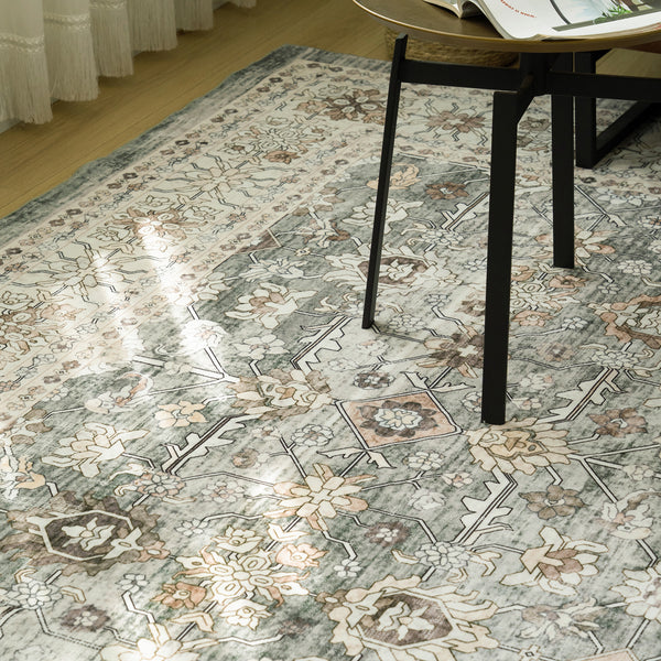 Extra Large Floor Rug Sage Green Distressed Retro Lounges Carpet Machine Washable Rugs