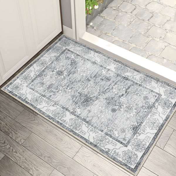 Extra Large Rug Silver Grey Neutral Distressed Lounges Carpet Runner Mat Machine Washable