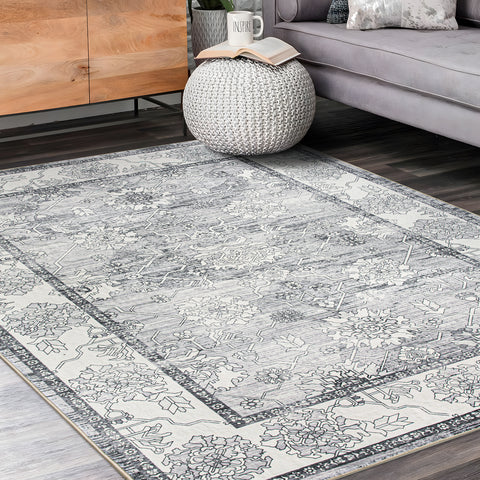 Extra Large Rug Silver Grey Neutral Distressed Lounges Carpet Runner Mat Machine Washable - Rugaustralia