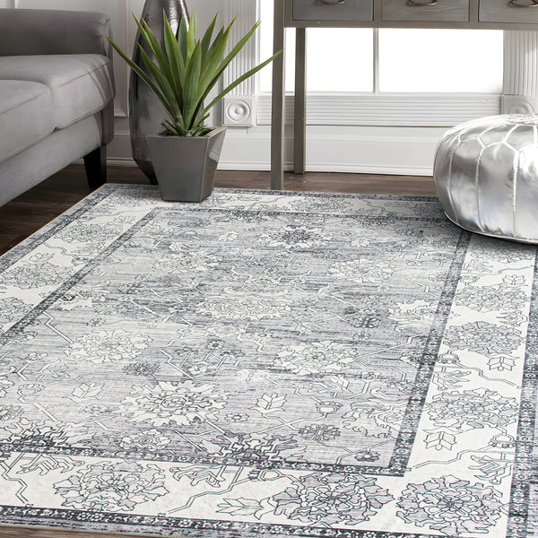 Extra Large Rug Silver Grey Neutral Distressed Lounges Carpet Runner Mat Machine Washable