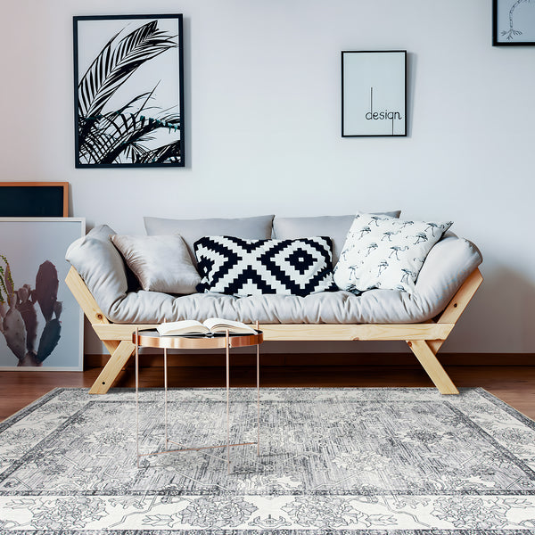 Extra Large Rug Silver Grey Neutral Distressed Lounges Carpet Runner Mat Machine Washable