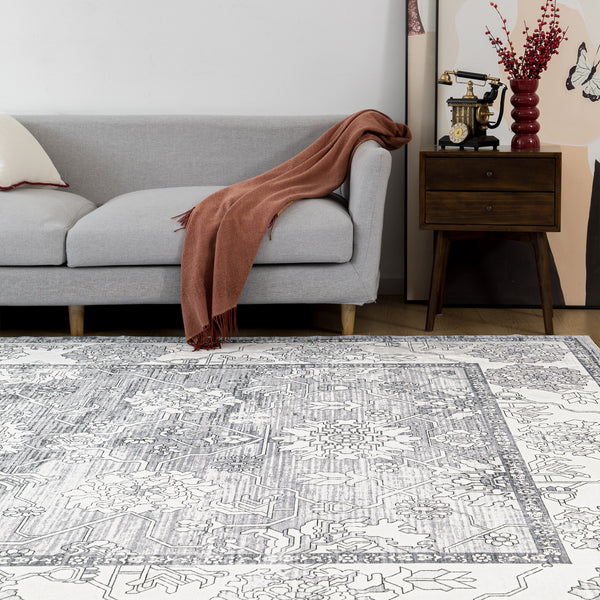 Extra Large Rug Silver Grey Neutral Distressed Lounges Carpet Runner Mat Machine Washable