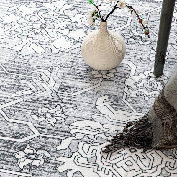 Extra Large Rug Silver Grey Neutral Distressed Lounges Carpet Runner Mat Machine Washable