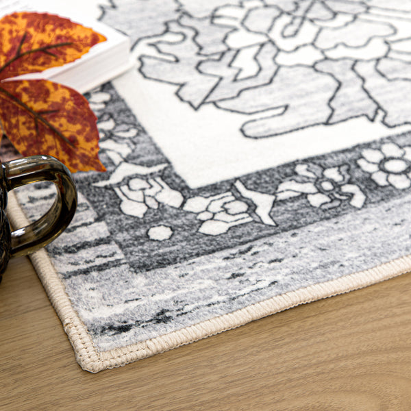 Extra Large Rug Silver Grey Neutral Distressed Lounges Carpet Runner Mat Machine Washable